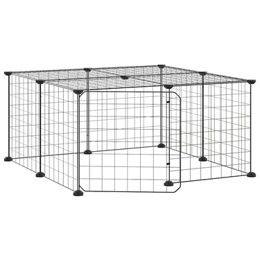 Vidaxl huisdierenkooi met deur 12 panelen 35x35 cm staal zwart