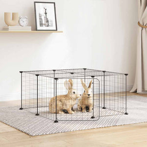 Vidaxl huisdierenkooi met deur 12 panelen 35x35 cm staal zwart