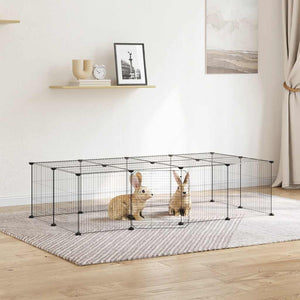 Vidaxl huisdierenkooi met deur 20 panelen 35x35 cm staal zwart