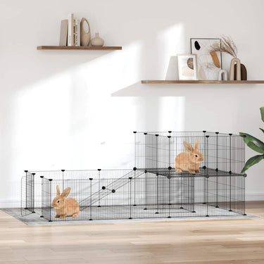 Vidaxl huisdierenkooi met deur 36 panelen 35x35 cm staal zwart