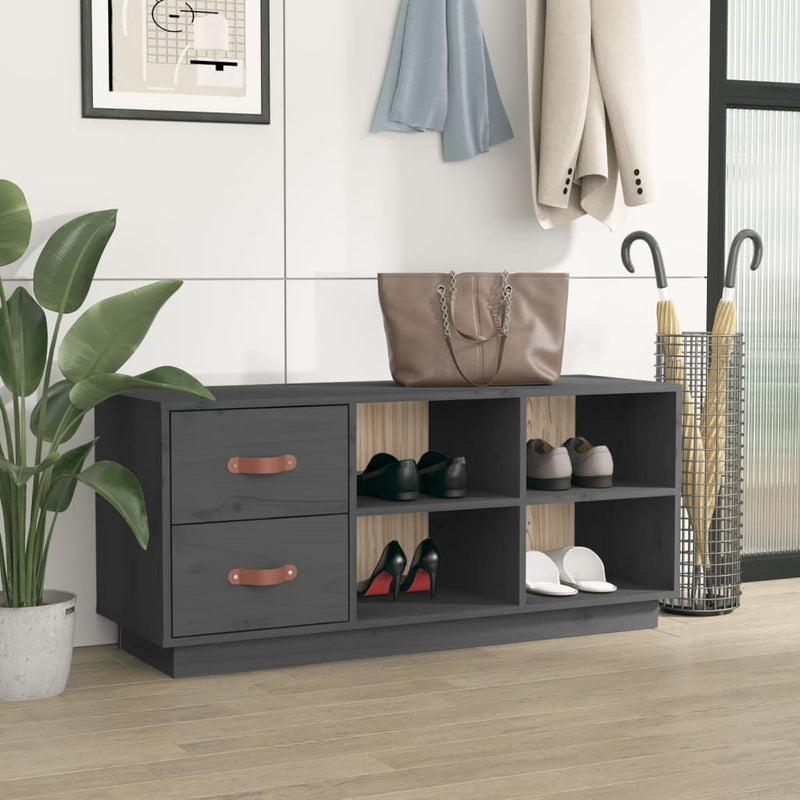 Load image into Gallery viewer, VidaXL Schoenenbank 100x34x45 cm massief grenenhout grijs
