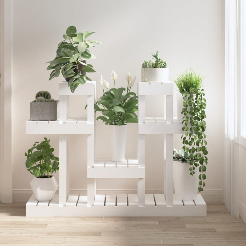 Afbeelding laden in galerijviewer, Vidaxl plantenstandaard wit 104,5x25x77,5 cm massief grenenhout
