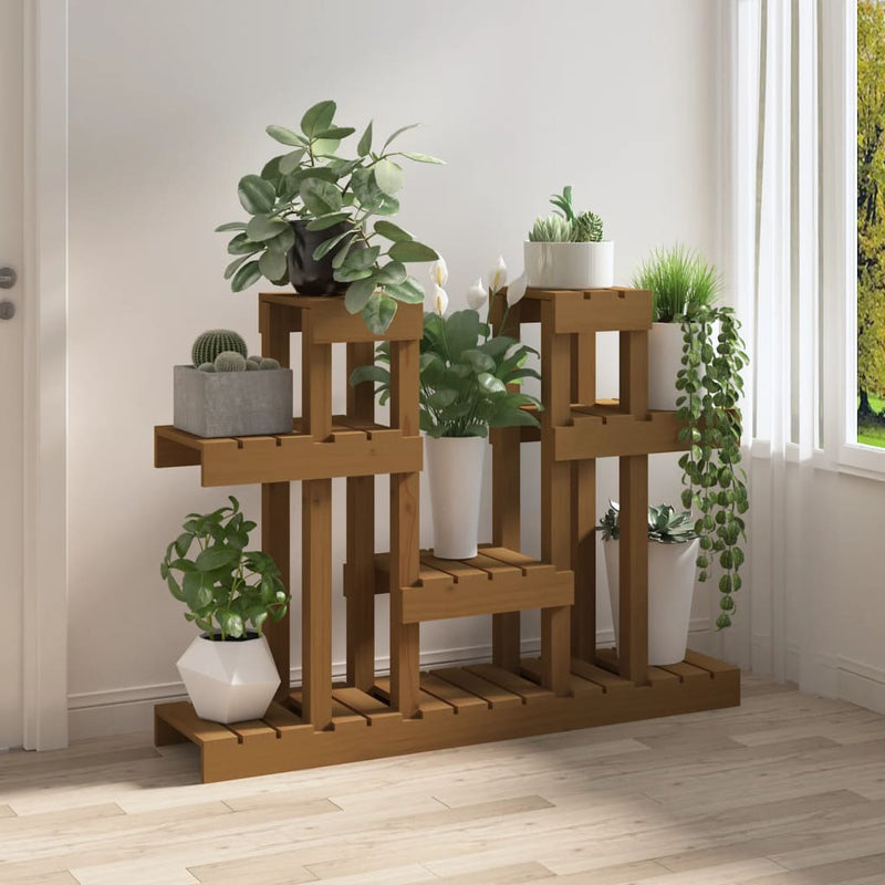 Afbeelding laden in galerijviewer, Vidaxl plantenstandaard 104,5x25x77,5cm massief grenenhout honingbruin
