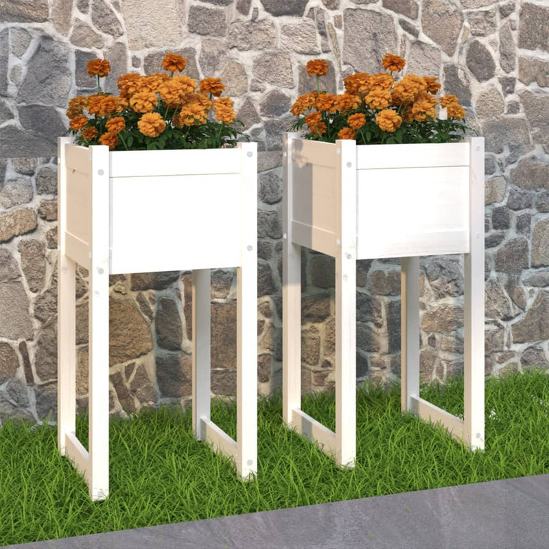 Load image into Gallery viewer, Vidaxl plantenbakken 2 st 40x40x81 cm massief grenenhout wit
