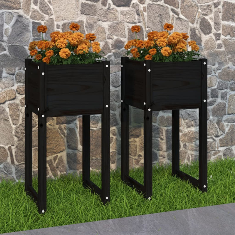 Load image into Gallery viewer, Vidaxl plantenbakken 2 st 40x40x81 cm massief grenenhout zwart
