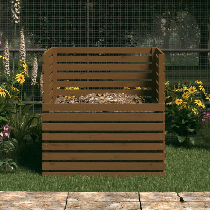 Load image into Gallery viewer, Vidaxl compostbak 100x100x102 cm massief grenenhout honingbruin
