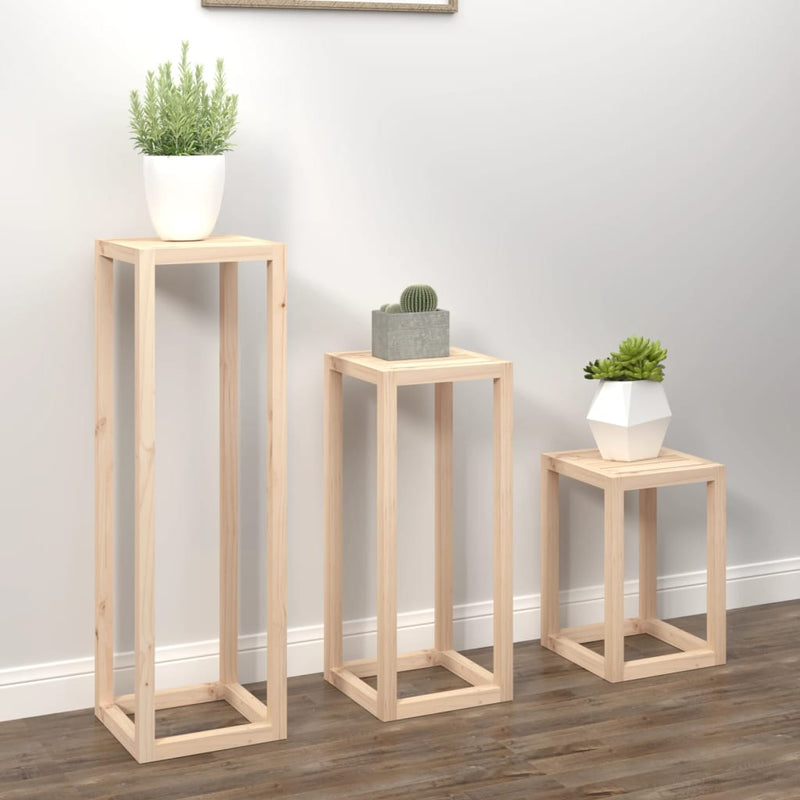 Load image into Gallery viewer, Vidaxl 3-delige plantenstandaardset massief grenenhout

