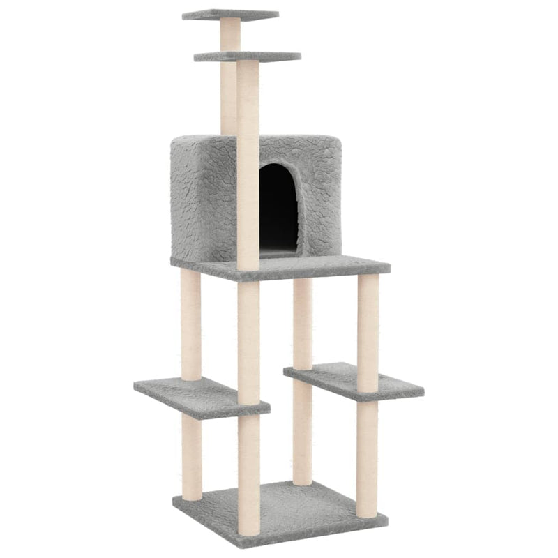 Load image into Gallery viewer, Vidaxl kattenmeubel met sisal krabpalen 144,5 cm lichtgrijs
