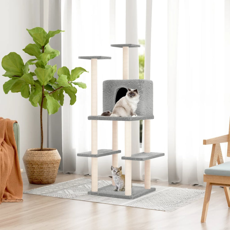 Load image into Gallery viewer, Vidaxl kattenmeubel met sisal krabpalen 144,5 cm lichtgrijs
