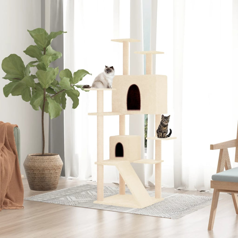Afbeelding laden in galerijviewer, Vidaxl kattenmeubel met sisal krabpalen 153 cm crèmekleurig
