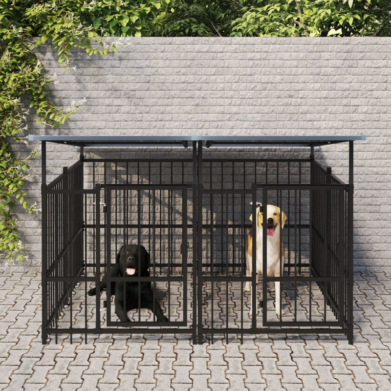 Load image into Gallery viewer, VidaXL Hondenkennel met dak 3,75 m² staal
