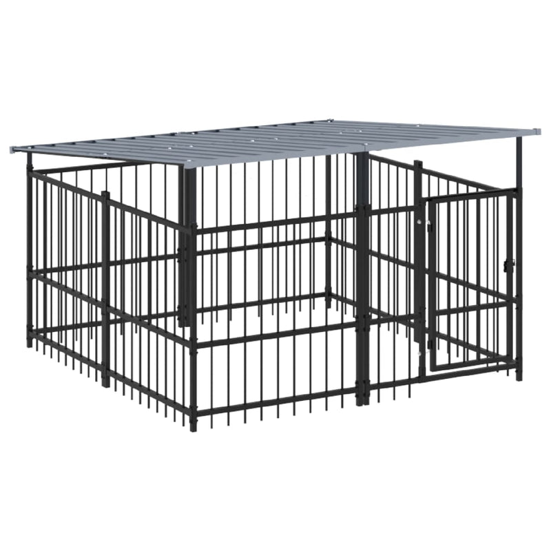 Chargez l'image dans la visionneuse de la galerie, VidaXL Hondenkennel met dak 3,75 m² staal

