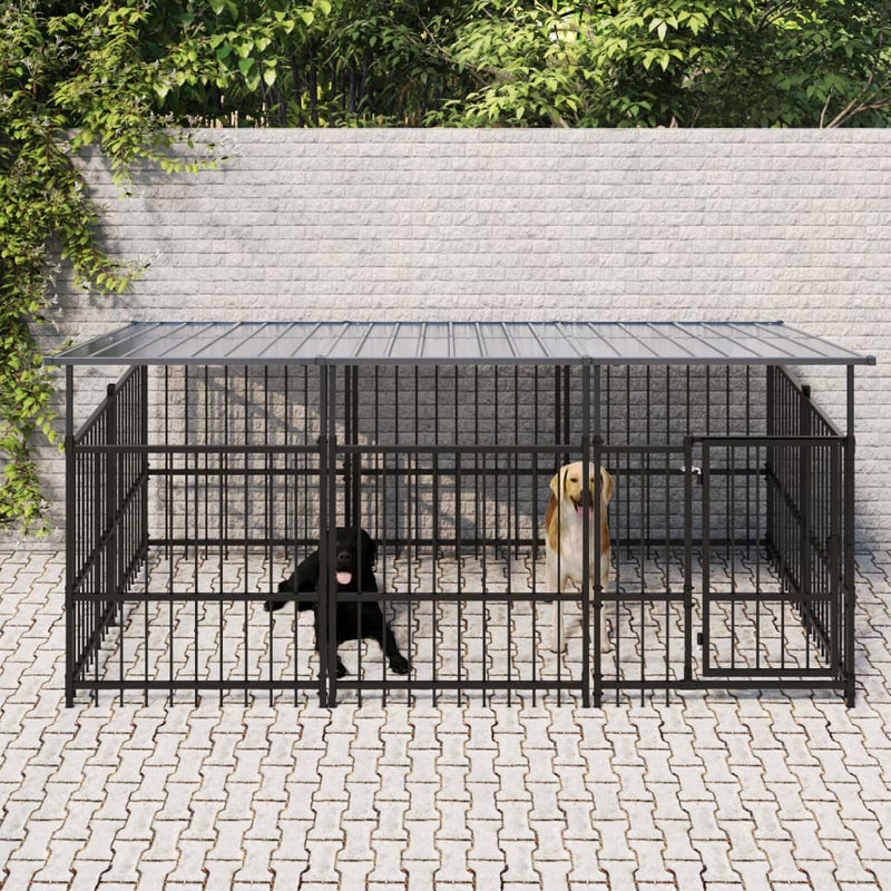Chargez l'image dans la visionneuse de la galerie, VidaXL Hondenkennel met dak 3,75 m² staal
