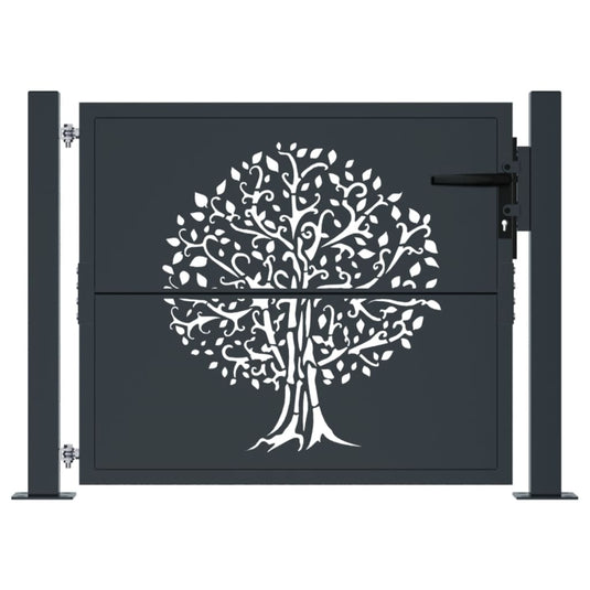 Vidaxl poort 100x75 cm met boomontwerp staal antracietkleurig
