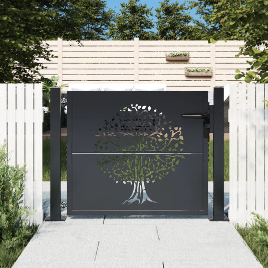 Vidaxl poort 100x75 cm met boomontwerp staal antracietkleurig