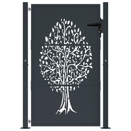 Vidaxl poort 100x125 cm met boomontwerp staal antracietkleurig