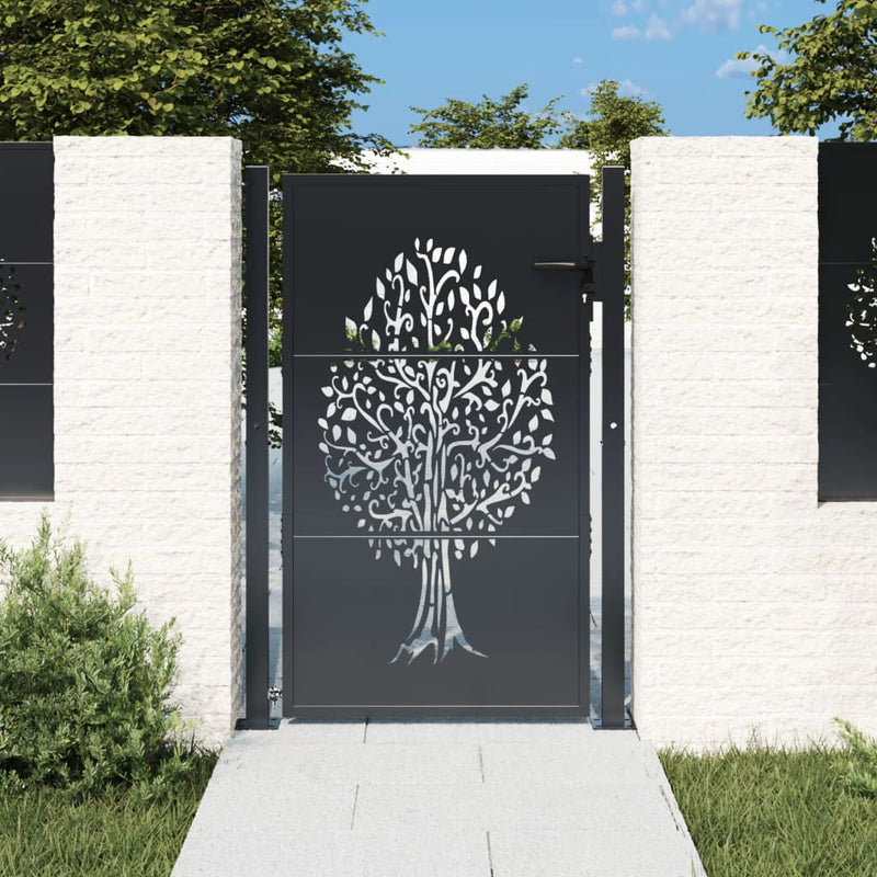 Load image into Gallery viewer, Vidaxl poort 100x125 cm met boomontwerp staal antracietkleurig
