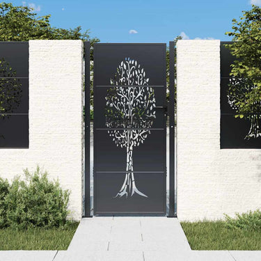 Vidaxl poort 100x175 cm met boomontwerp staal antracietkleurig