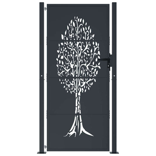 Vidaxl poort 100x200 cm met boomontwerp staal antracietkleurig