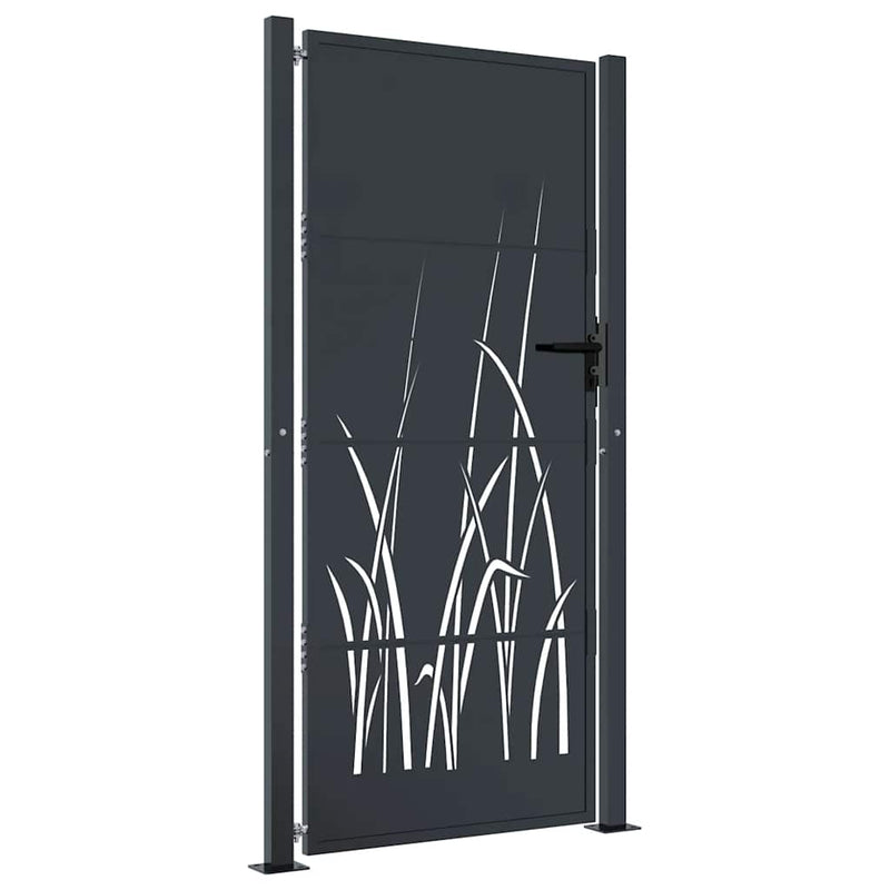 Afbeelding laden in galerijviewer, Vidaxl poort 100x200 cm met grasontwerp staal antracietkleurig
