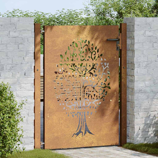 Vidaxl poort 100x125 cm boomontwerp cortenstaal
