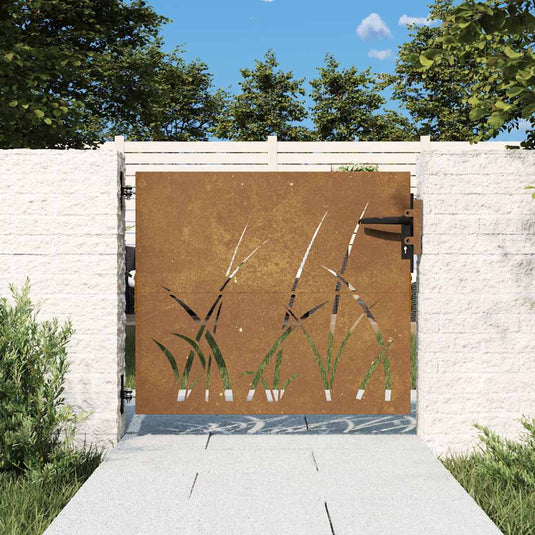 Vidaxl poort 85x100 cm grasontwerp cortenstaal