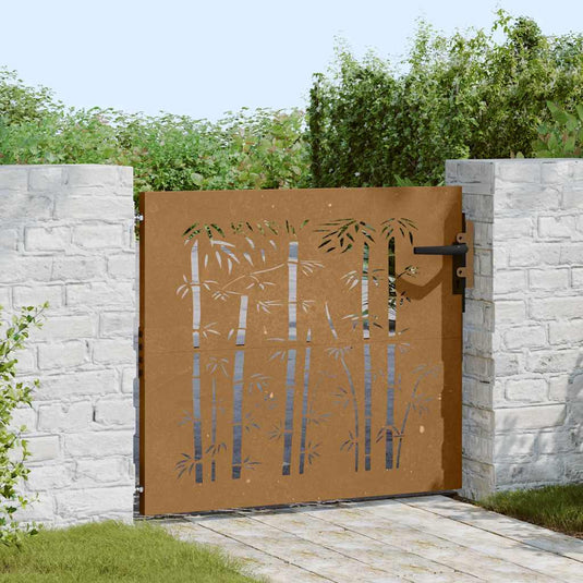 Vidaxl poort 85x100 cm bamboe-ontwerp cortenstaal