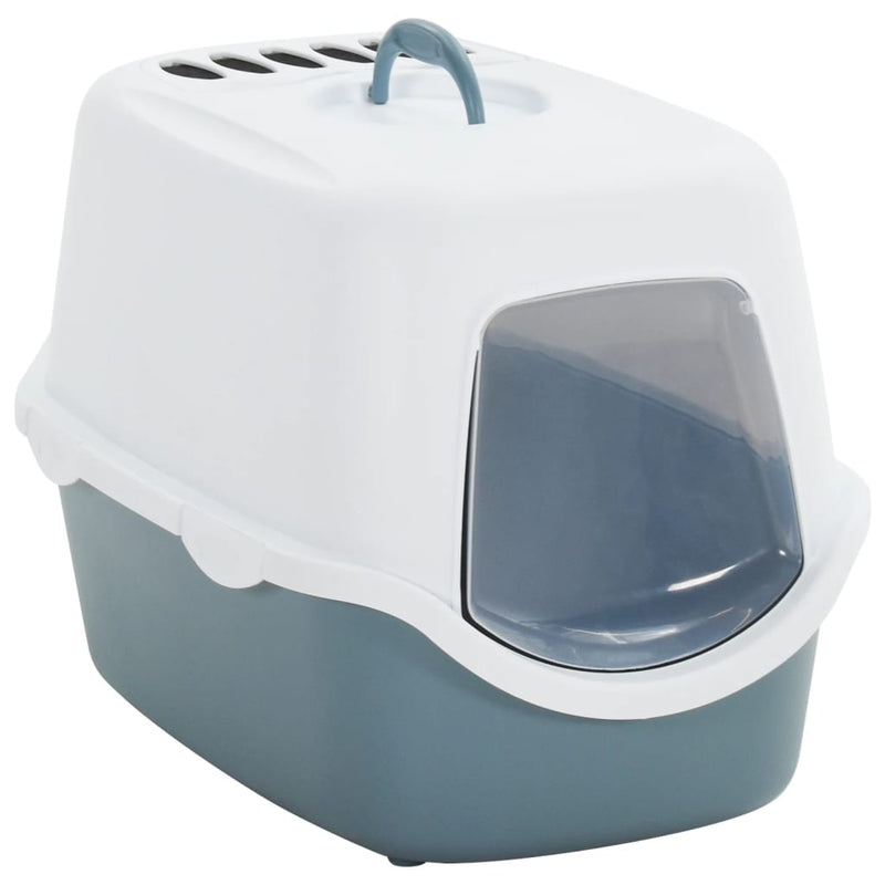 Load image into Gallery viewer, VidaXL Kattenbak met deksel 56x40x40 cm polypropeen wit en blauw
