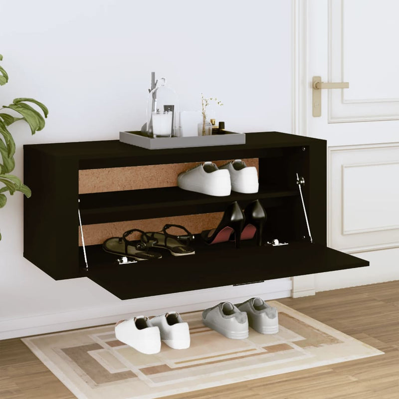 Load image into Gallery viewer, Vidaxl wandschoenenkast 100x35x38 cm bewerkt hout zwart
