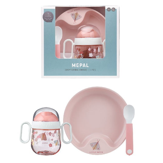 Mepal servies little dutch flowers and butterflies 3-delig roze