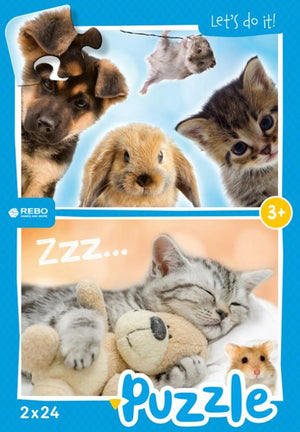 Rebo legpuzzel 2x24 stukjes - baby anima