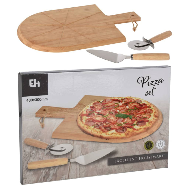 Load image into Gallery viewer, Excellent houseware 3-delige pizzasnijset 43x30 cm bamboe
