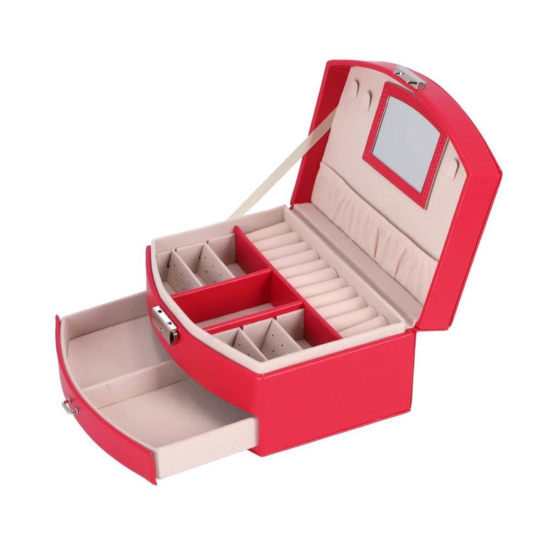 ギャラリービューアに画像をロードする, No brand juwelenbox deluxe roze sieradendoosje met spiegel en lade.
