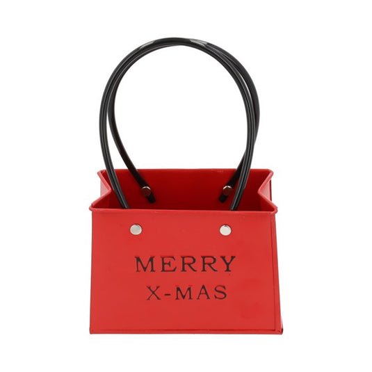 Hbx natural living bloempot tasmodel merry x-mas 14x7,5x11,5cm rood metaal