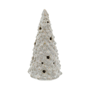 Hbx natural living beeld kerstboom kima h25cm met led wit aardewerk