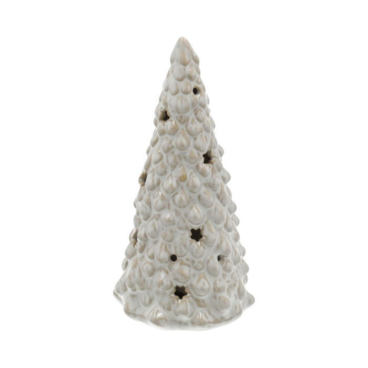Hbx natural living beeld kerstboom kima h25cm met led wit aardewerk