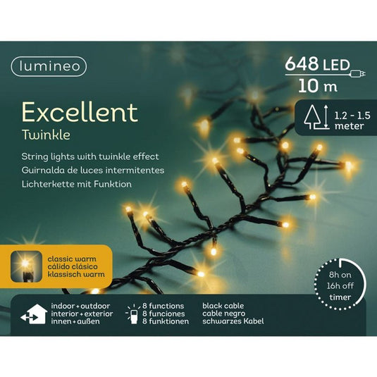 Lumineo led excellent twinkle 648 leds 100 cm zwart warm wit licht