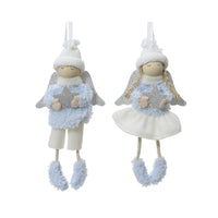 Decoris kersthanger engel blauw wit 8x3x16cm polyester