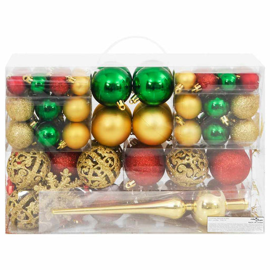 VidaXL 112-delige Kerstballenset polystyreen rood groen en goudkleurig