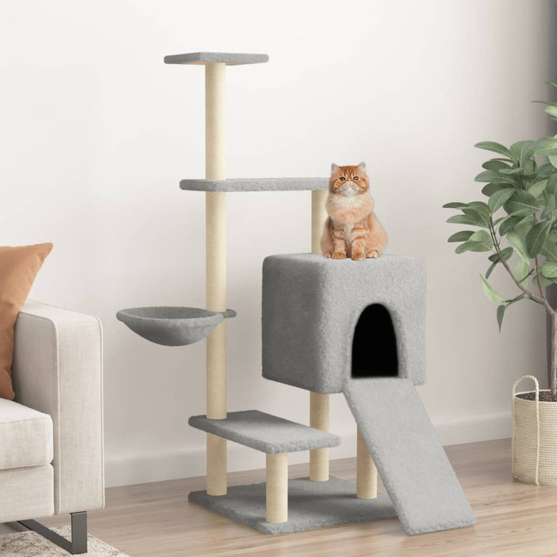 Load image into Gallery viewer, Vidaxl kattenmeubel met sisal krabpalen 130,5 cm lichtgrijs
