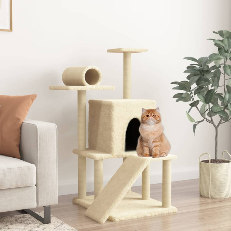 Load image into Gallery viewer, Vidaxl kattenmeubel met sisal krabpalen 110,5 cm crèmekleurig
