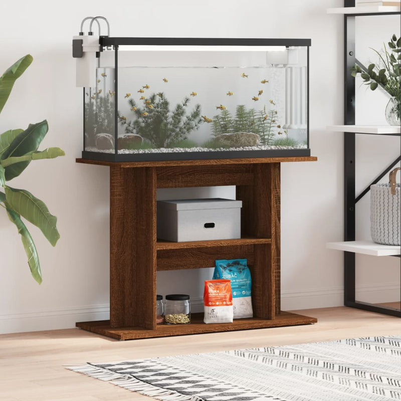 Load image into Gallery viewer, Vidaxl aquariumstandaard 80x35x60 cm bewerkt hout bruin eikenkleur
