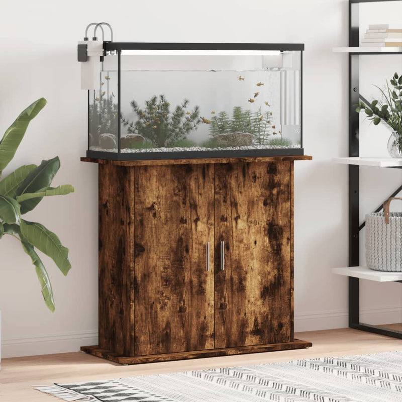 Load image into Gallery viewer, Vidaxl aquariumstandaard 81x36x73 cm bewerkt hout gerookt eikenkleurig
