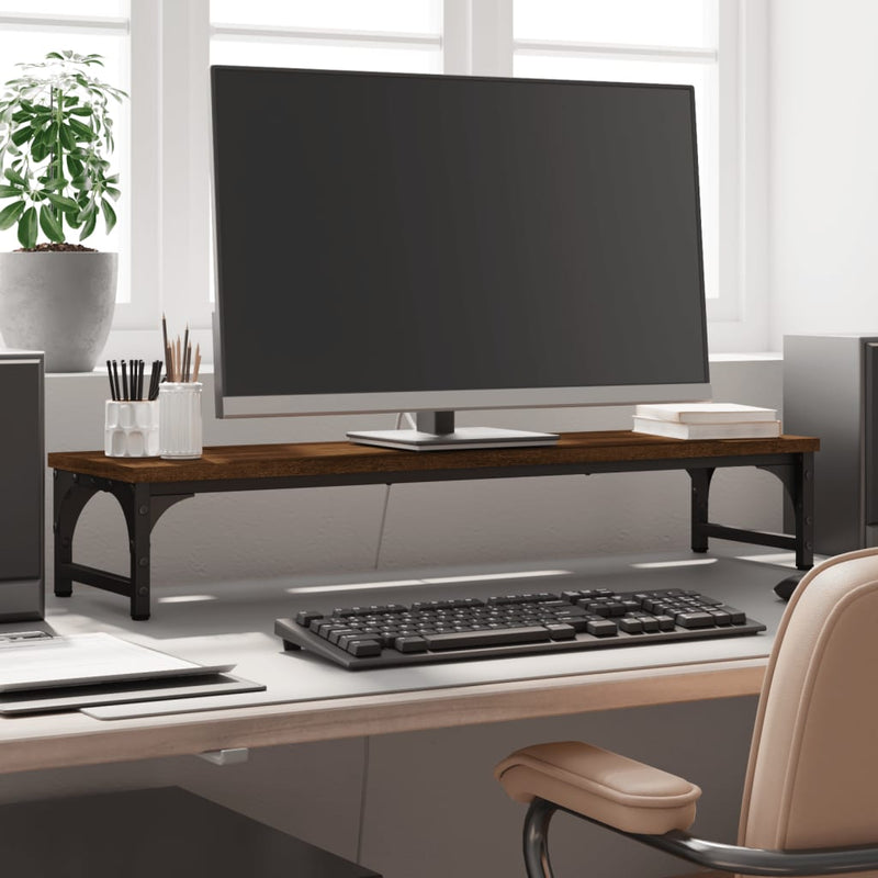 Load image into Gallery viewer, Vidaxl monitorstandaard 85x23x15,5 cm bewerkt hout bruin eikenkleur
