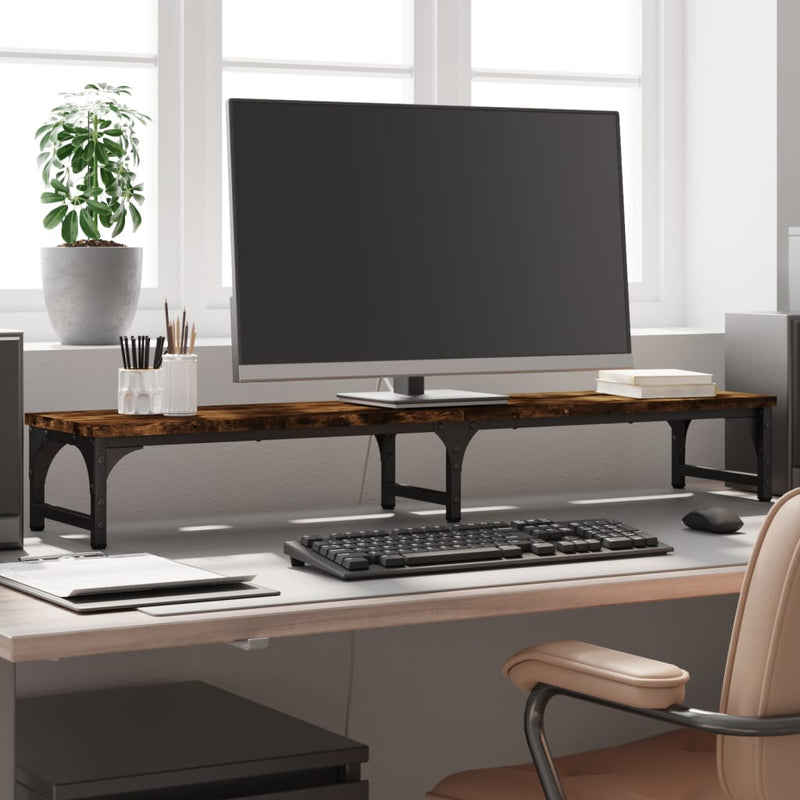 Load image into Gallery viewer, Vidaxl monitorstandaard 105x23x15,5 cm bewerkt hout gerookt eikenkleur
