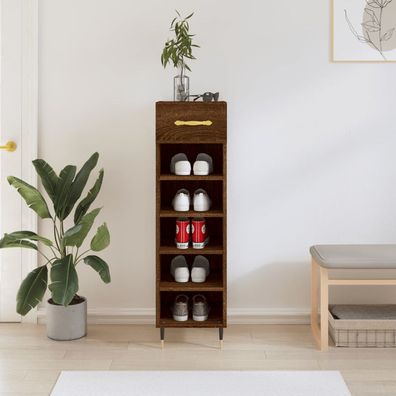 Afbeelding laden in galerijviewer, Vidaxl schoenenkast 30x35x105 cm bewerkt hout bruin eikenkleur

