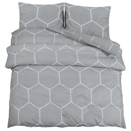 Vidaxl dekbedovertrekset 200x200 cm katoen grijs en wit