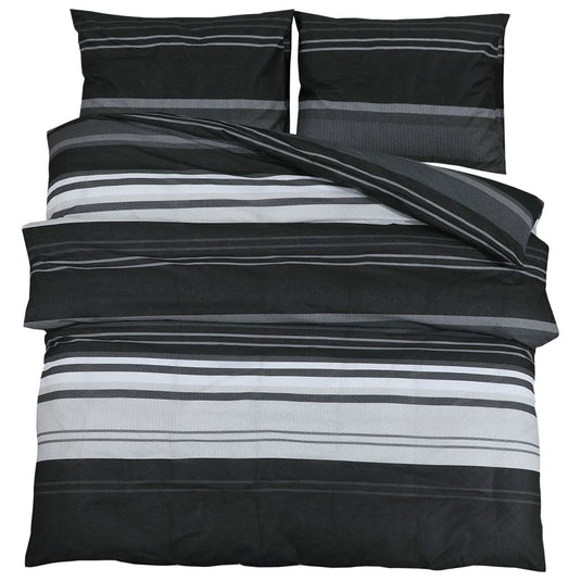 Vidaxl dekbedovertrekset 200x220 cm katoen zwart gestreept