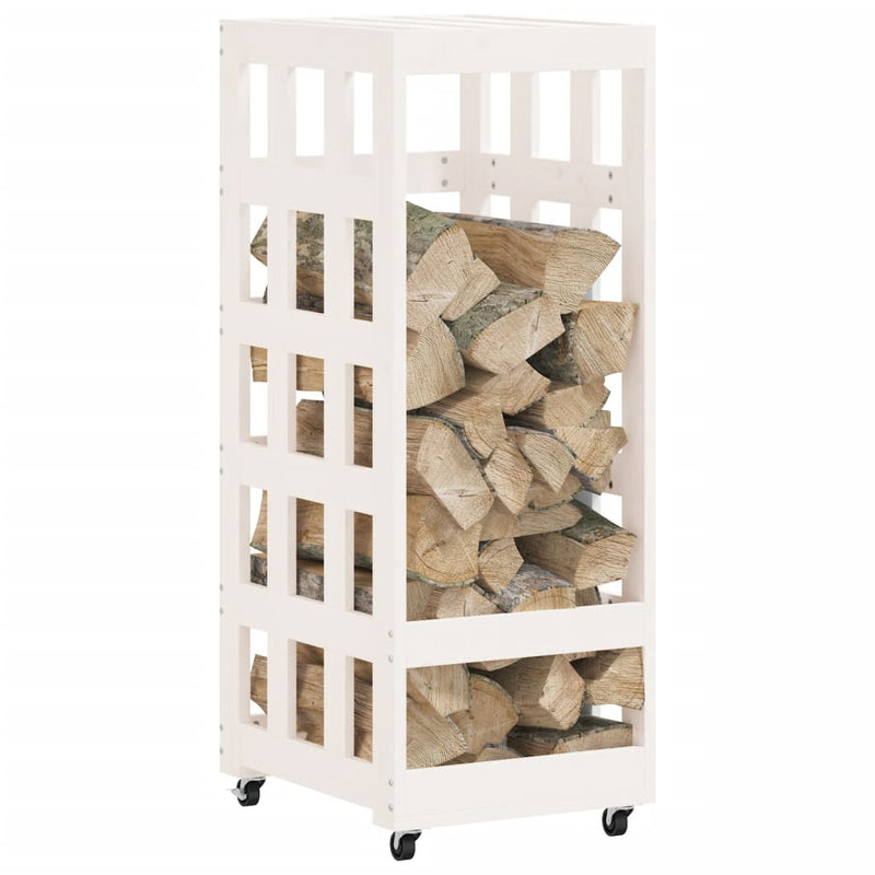 Load image into Gallery viewer, Vidaxl houtblokhouder met wielen 40x49x110 cm massief grenenhout wit
