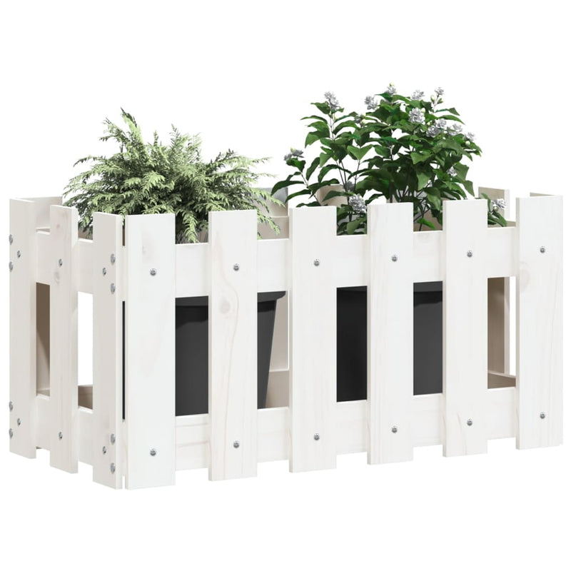 Afbeelding laden in galerijviewer, Vidaxl plantenbak met hekontwerp 60x30x30 cm massief grenenhout wit
